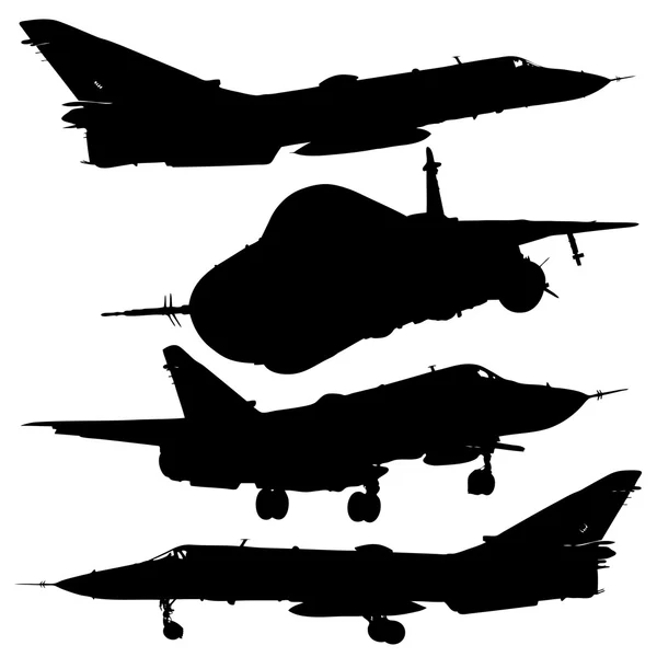 Military combat airplane silhouettes set — Stock Vector