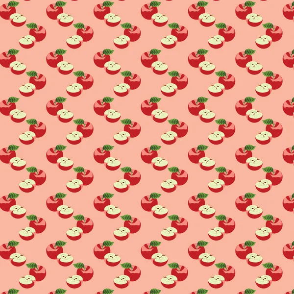 Seamless pattern with apples on the green background — Stock Vector
