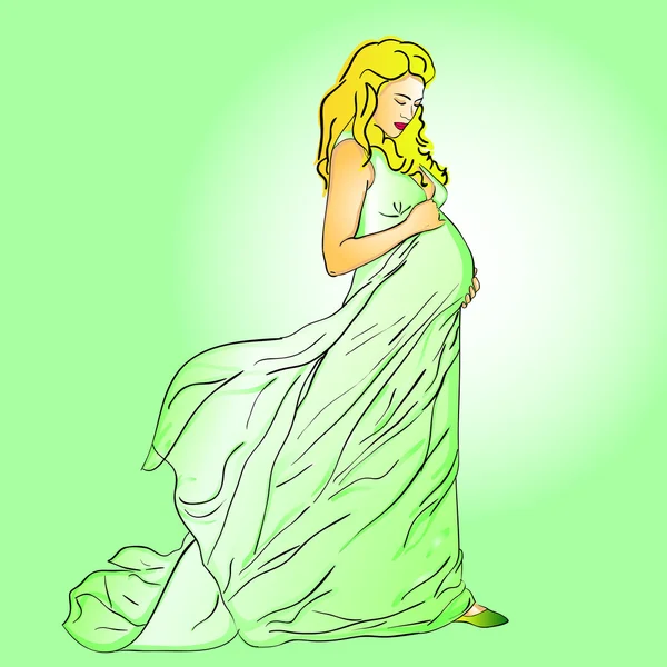 La belle femme enceinte en robe longue — Image vectorielle