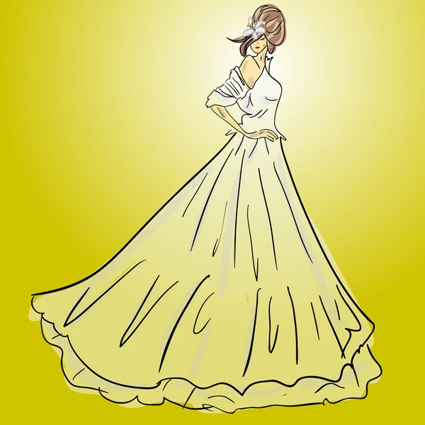 花束と白のウェディング ドレスの花嫁 — ストックベクタ