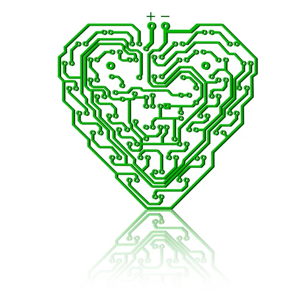 Circuit board pattern in the shape of the heart. — Stock Vector