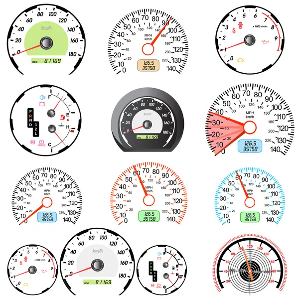 競争の設計のための車の速度計のセット. — ストックベクタ