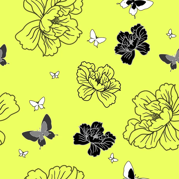 Fondo de pantalla sin costuras flores y mariposas — Archivo Imágenes Vectoriales
