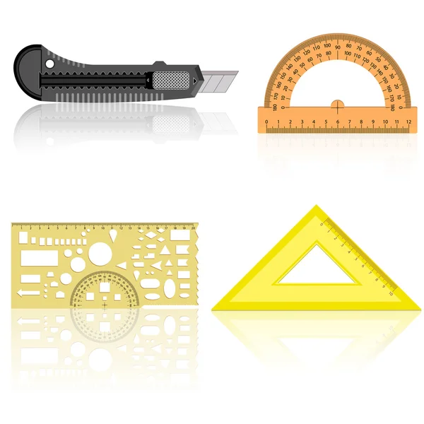 Schreibwarenmesser, Lineal und Winkelmesser — Stockvektor