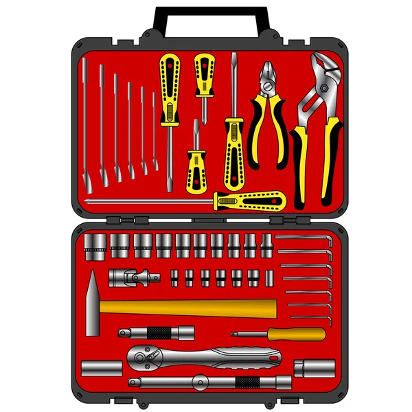 Vector conjunto de diferentes herramientas en una caja — Vector de stock