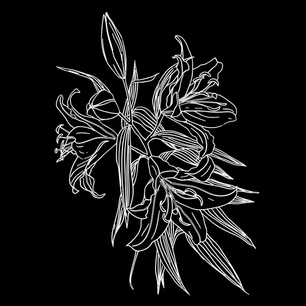 白い花を持つ黒と白の背景 — ストックベクタ