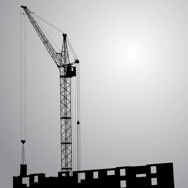 Silhouette d'une grue travaillant sur le bâtiment — Image vectorielle