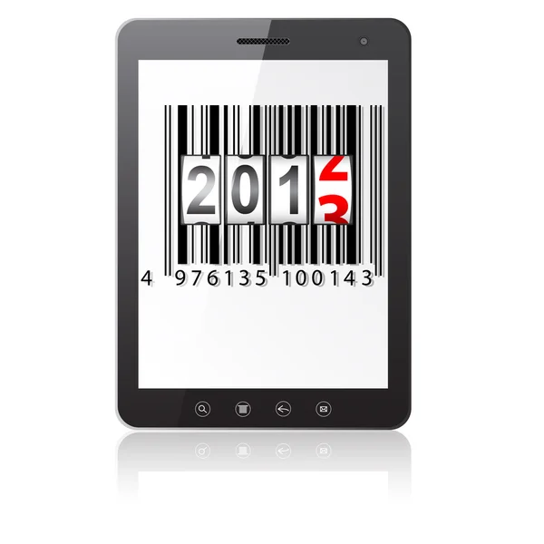 Tablet PC ordenador con 2013 contador de Año Nuevo, código de barras — Vector de stock