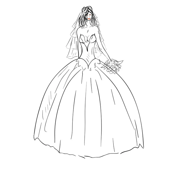 新娘婚纱礼服白色花束在 — 图库矢量图片