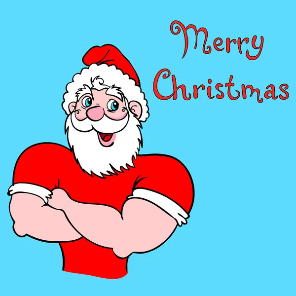 Muskulöser Weihnachtsmann mit erhobener Hand. — Stockvektor