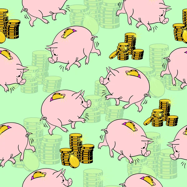 Pig piggy bank, gold coins. — Stock Vector