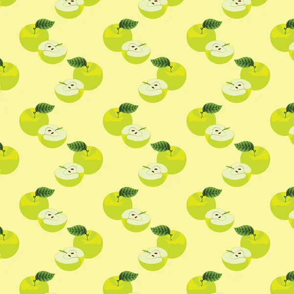 Seamless pattern with apples on the green background. — Stock Vector