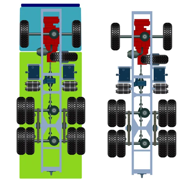 Truck suspension, top view. — Stock Vector