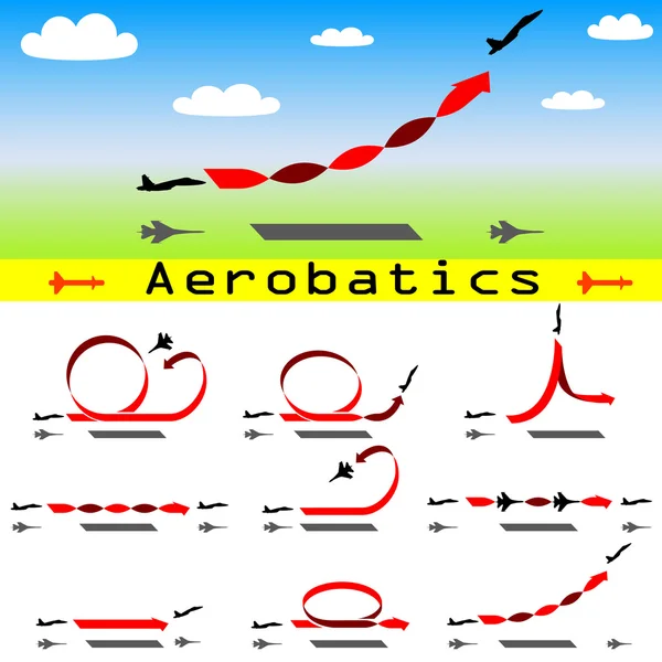 Aerobatics airplane on blue sky background — Stock Vector