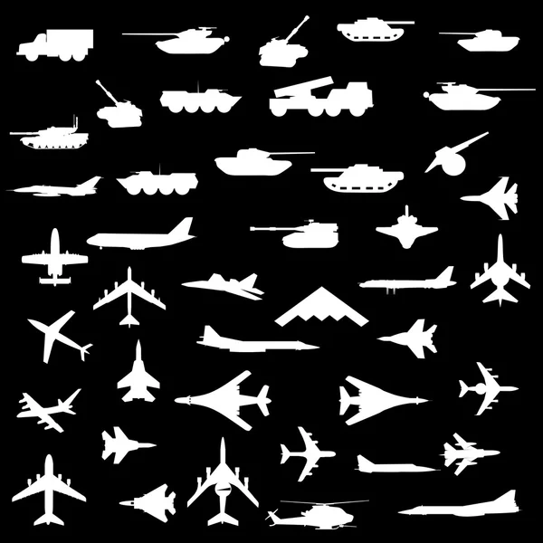 Vector set of aircraft, armored and guns. — Stock Vector