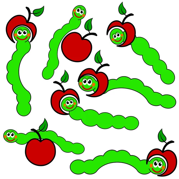 苹果和蠕虫毛毛虫、 矢量 — 图库矢量图片