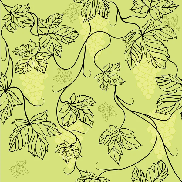 Seamless Wallpaper with floral ornament with leafs and grapes — Stock Vector