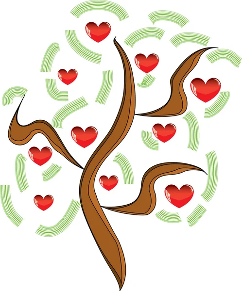 Vector apple tree with red fruits in the form of heart — Stock Vector