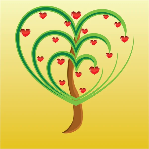 Vector apple tree with red fruits in the form of heart — Stock Vector