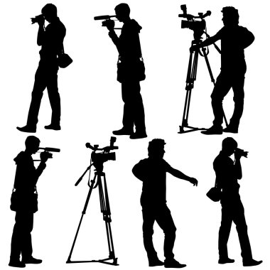 kameraman video kamera ile. siluetleri beyaz zemin üzerinde. ve