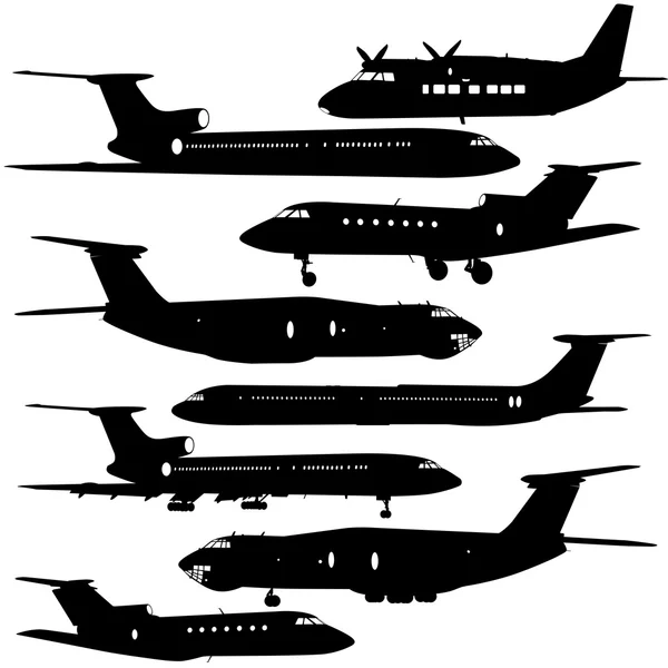 Colección de diferentes siluetas de aviones. vector illustrat — Archivo Imágenes Vectoriales