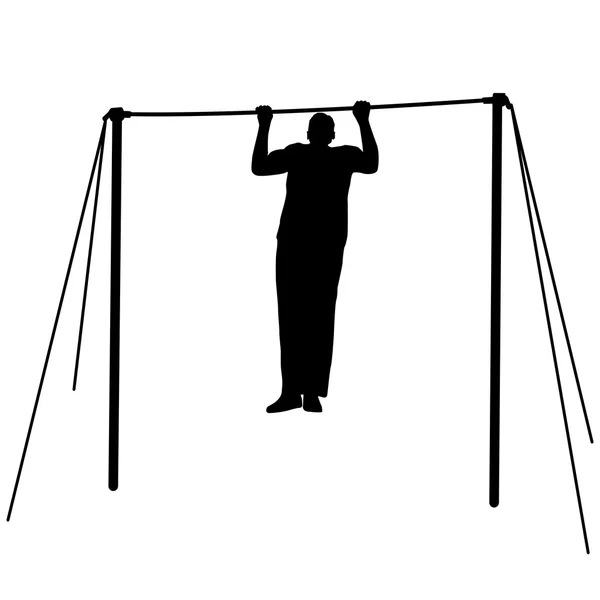 Silueta de un atleta en la barra horizontal. Ilustración vectorial — Vector de stock