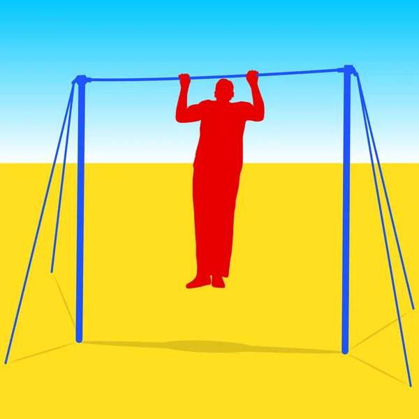 Silhueta de um atleta na barra horizontal. Vector ilustrat — Vetor de Stock