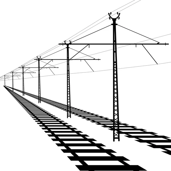 Líneas aéreas del ferrocarril. Cable de contacto. Ilustración vectorial. — Vector de stock