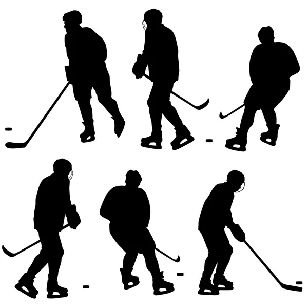 Conjunto de siluetas de jugador de hockey. Aislado sobre blanco. Vector — Archivo Imágenes Vectoriales