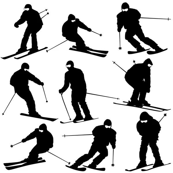 Bergskiër die van de piste afgaat. Vector sport silhouet — Stockvector