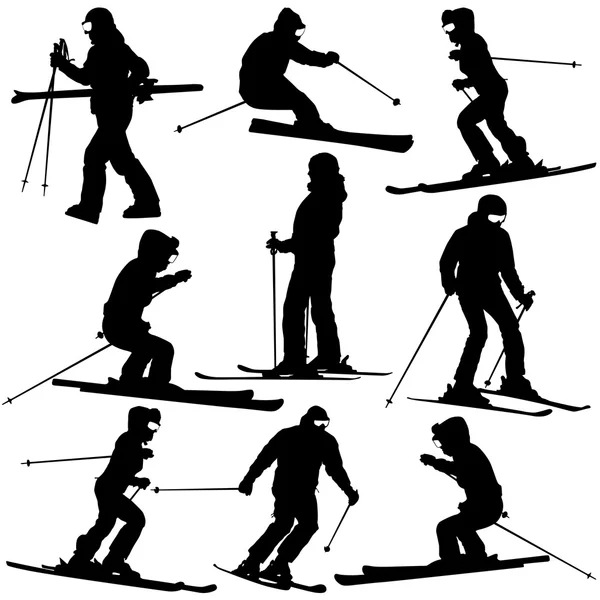 Dağ kayakçı yokuş aşağı hızlandırmak kadın. vektör spor silhoue — Stok Vektör