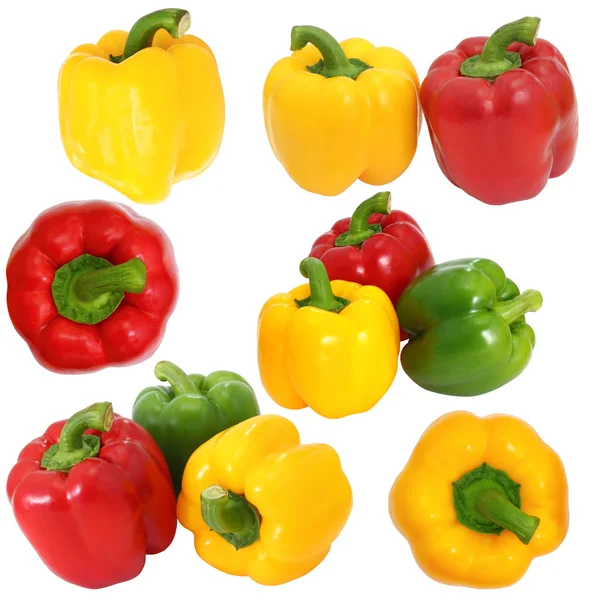 Set red green and yellow sweet bell pepper isolated on white ba — Stock Photo, Image