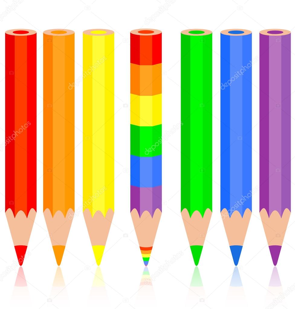 Set of colored pencil, a rainbow pencil near, vector illustratio