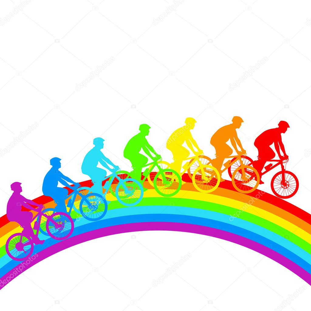 Silhouette of a cyclist a rainbow male. vector illustration.