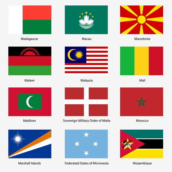 Set Flags of world sovereign states. Vector illustration. Set n