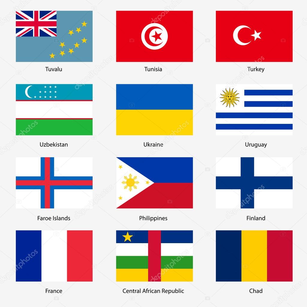 Set Flags of world sovereign states. Vector illustration. Set n
