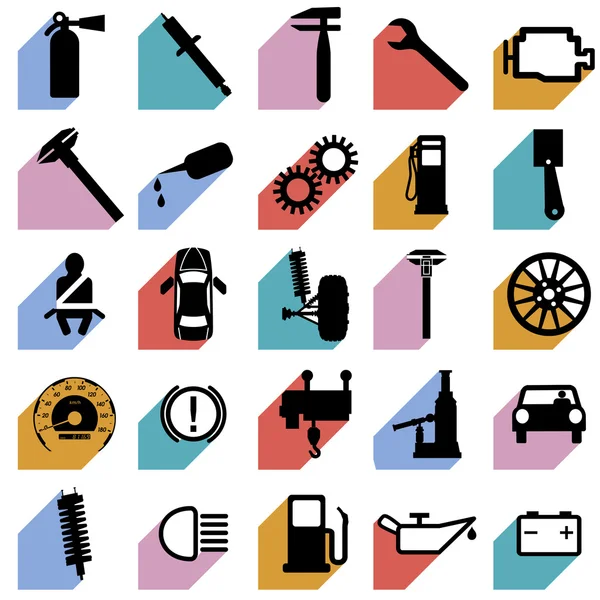 Collection d'icônes plates avec ombre longue. Symboles de voiture. Vecteur illu — Image vectorielle