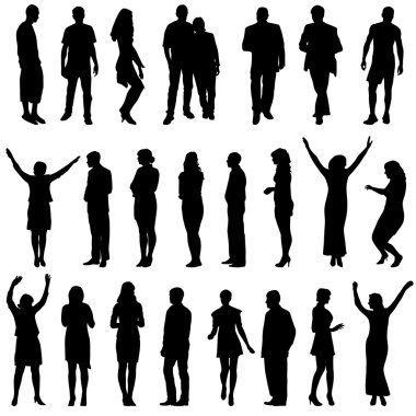 güzel siyah siluetler adamın ve kadının üzerinde beyaz backgrou