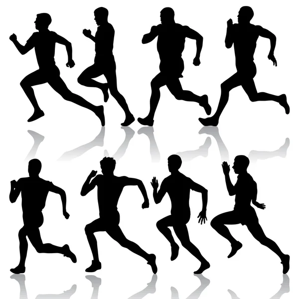 Een stel silhouetten. Renners op de sprint, mannen. vectorillustratie. — Stockvector