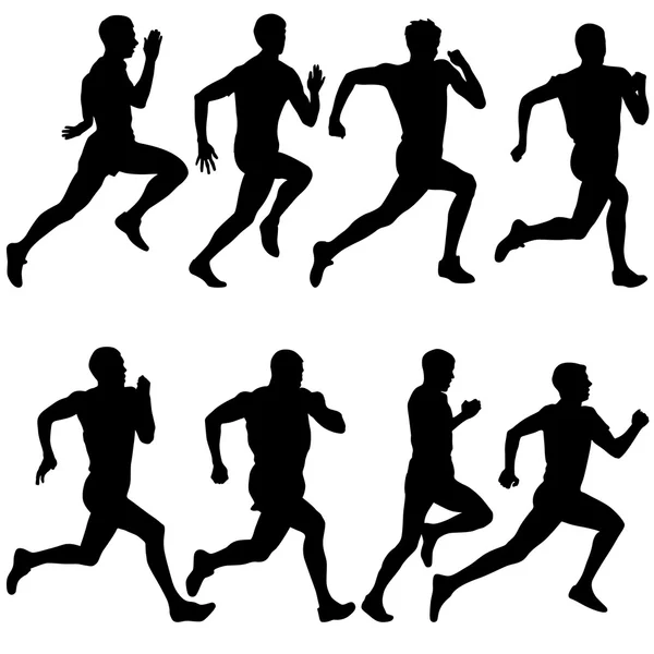 Set of silhouettes. Runners on sprint, men. vector illustration. — Stock Vector