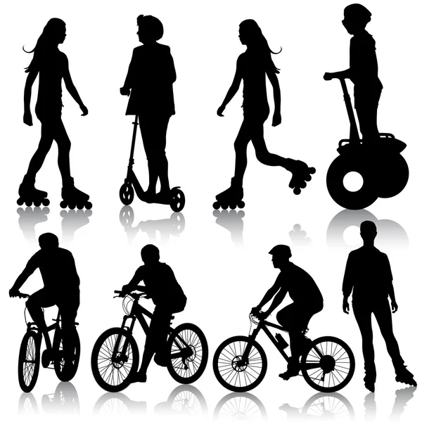 Set silhouette of a cyclist. vector illustration. — Stock Vector