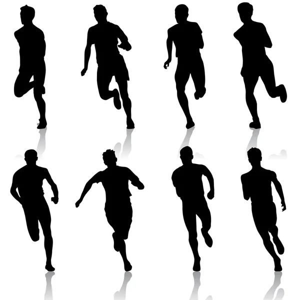 Een stel silhouetten. Renners op de sprint, mannen. vectorillustratie. — Stockvector