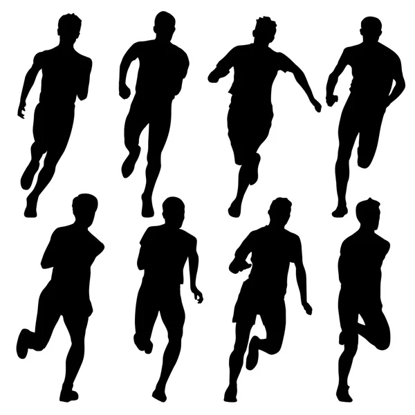 Conjunto de siluetas. Corredores en sprint, hombres. ilustración vectorial. — Vector de stock