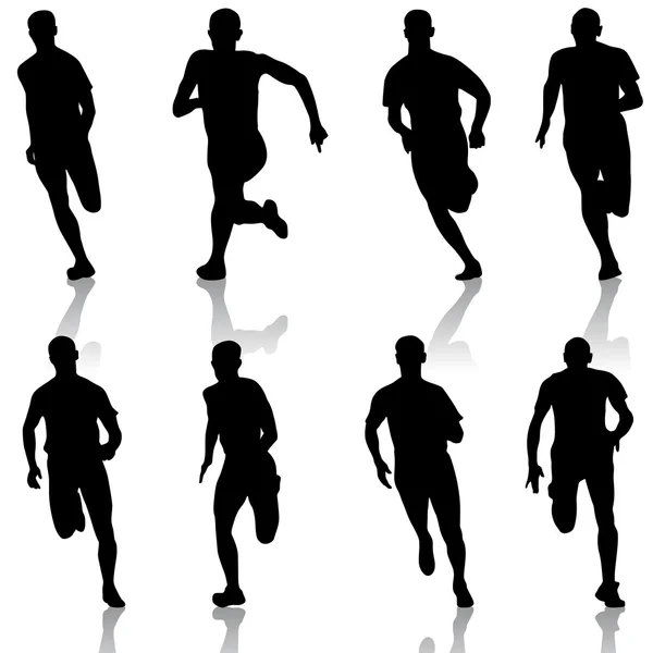 Conjunto de silhuetas. Corredores em sprint, homens. ilustração vetorial. — Vetor de Stock