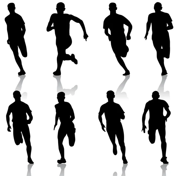 Set of silhouettes. Runners on sprint, men. vector illustration. — Stock Vector