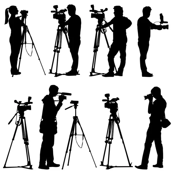 Cameraman met videocamera. silhouetten op witte achtergrond. ve — Stockvector