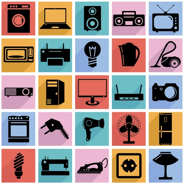 toplama uzun gölge ile düz simgeler. Elektrikli cihazlar işaret