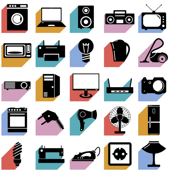 Collection flat icons with long shadow. Electrical devices symbo — Stock Vector