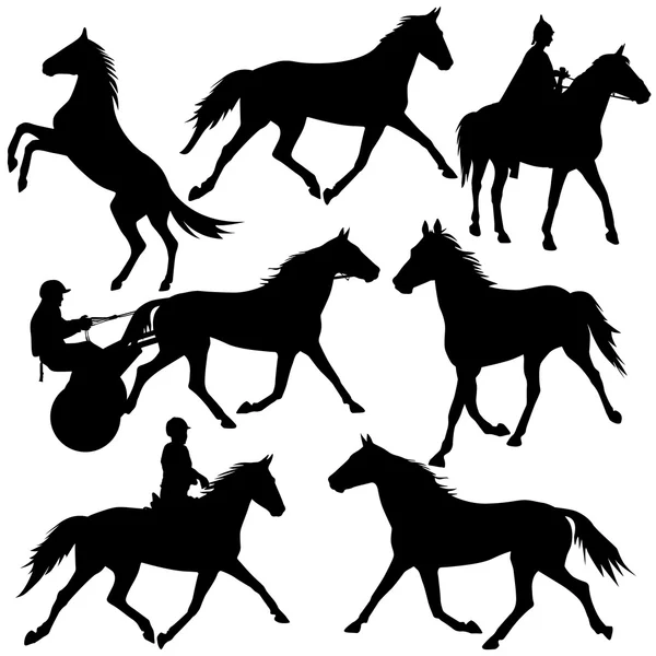 Set silueta vectorial de caballo y jinete — Archivo Imágenes Vectoriales