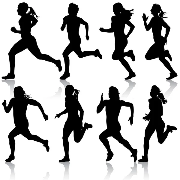 Sada siluety. běžci na sprint, ženy. vektorový illustratio — Stockový vektor